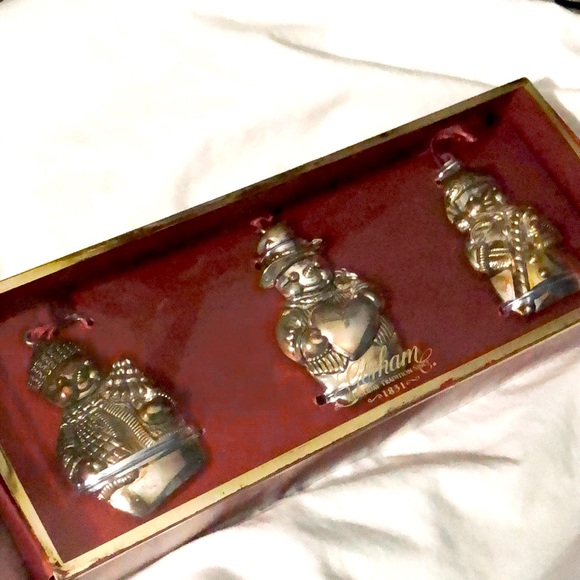 Gorham Set of 3 Silverplated Snowmen Christmas Tree Ornaments Still Secured - Picture 1 of 9